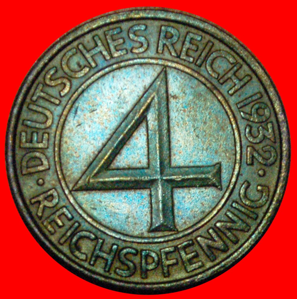  + RARE: GERMANY ★ 4 PFENNIG 1932J! LOW START ★ NO RESERVE!   