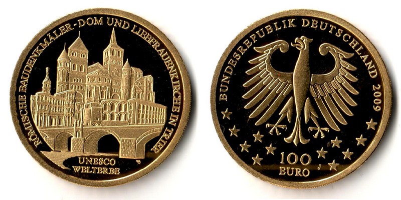 BRD   100 Euro  2009 J MM-Frankfurt Feingold: 15,55g UNESCO Weltkulturerbe - Trier  