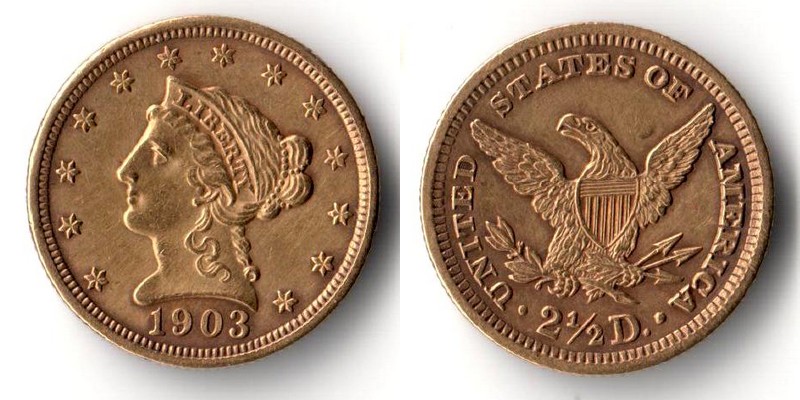 USA  2 1/2 Dollar  1903 MM-Frankfurt Feingold: 3,76g Kopf mit Krone  