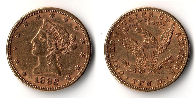 USA  10 Dollar  1882 MM-Frankfurt Feingold: 15,05g Kopf mit Krone  