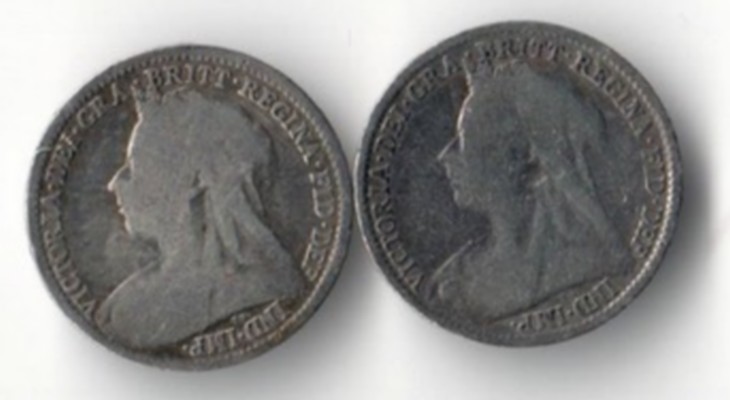 Großbritannien  2x 3 Pence  Jgg.: 1893, 1895  Victoria    FM-Frankfurt  Feinsilber: 2x 1,31g   