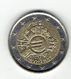  2 Euro Belgien 2012 (10 Jahre Euro Bargeld)(g1161)   