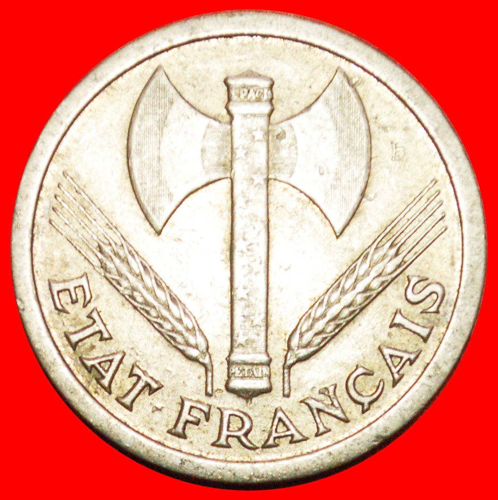  + AXE & GRAIN SPRIGS: FRANCE ★ 2 FRANCS 1943! VICHY FRENCH STATE! LOW START ★ NO RESERVE!   