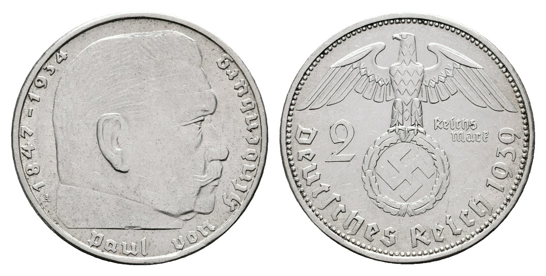  III. Reich 2 Reichsmark 1939 A Hindenburg ss-vz   