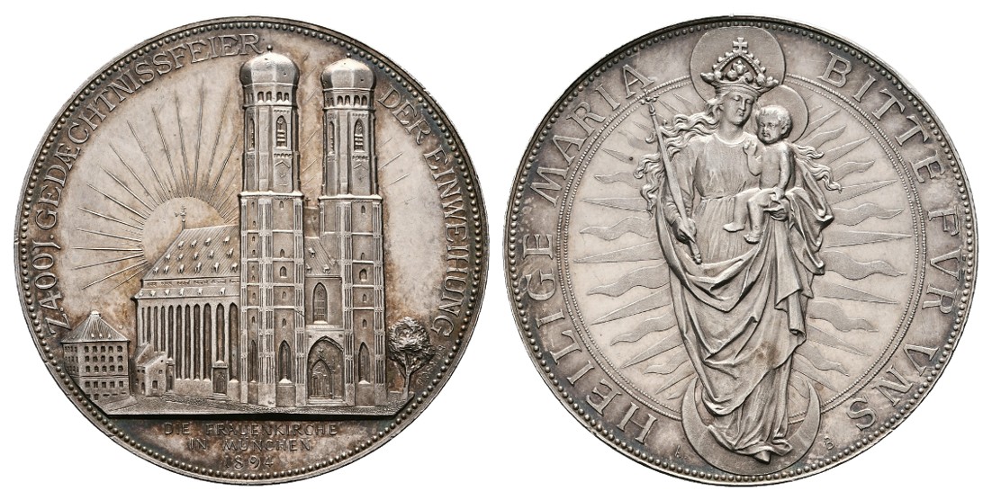  Linnartz Bayern Silbermedaille 1894 (Börsch) Frauenkirche kl. Rdf. vz Gewicht: 30,0g   