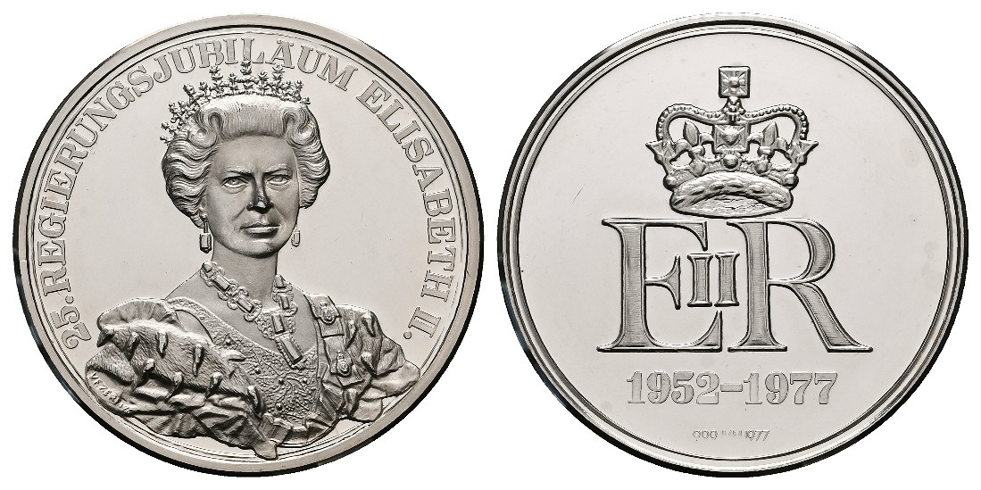  Linnartz Großbritannien Silbermedaille 1977 a.d. 25. Regierungsjubiläum PP Gewicht: 34,8g/999er   