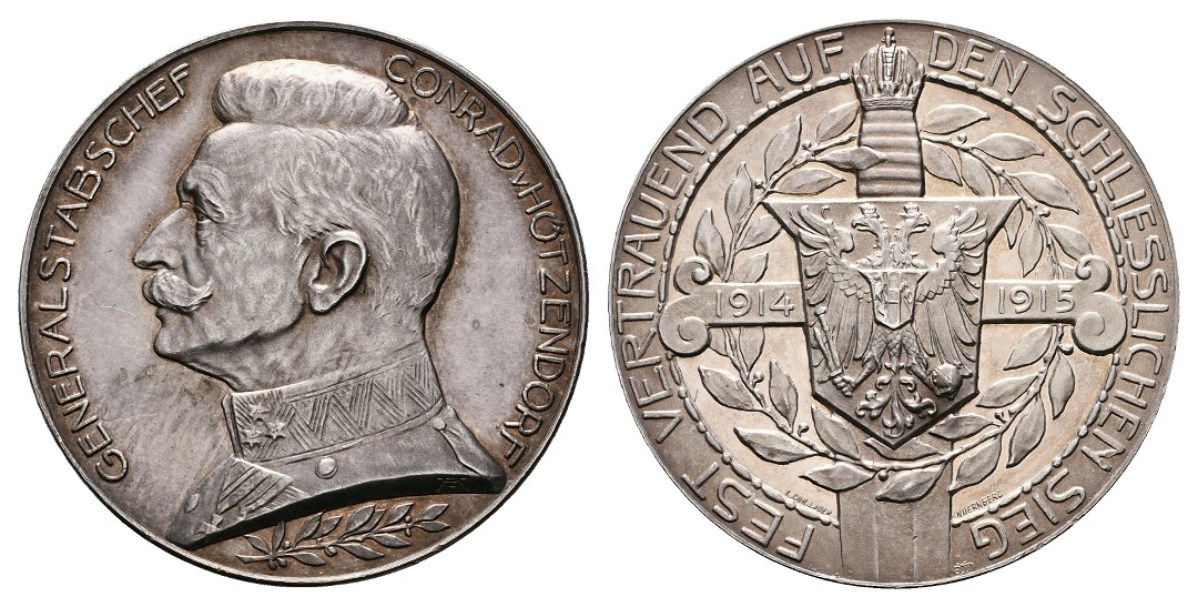  Linnartz 1. Weltkrieg Silbermedaille 1915 (v.Lauer) Conrad v.Hötzendorf vz Gewicht: 18,3g/990er   