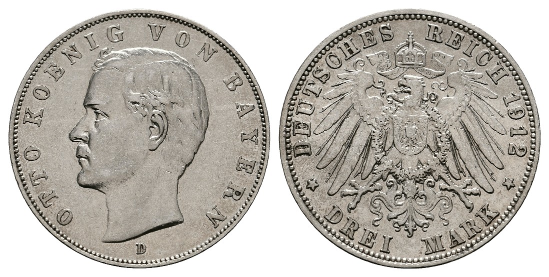  Linnartz KAISERREICH Bayern Otto 3 Mark 1912 D ss-   