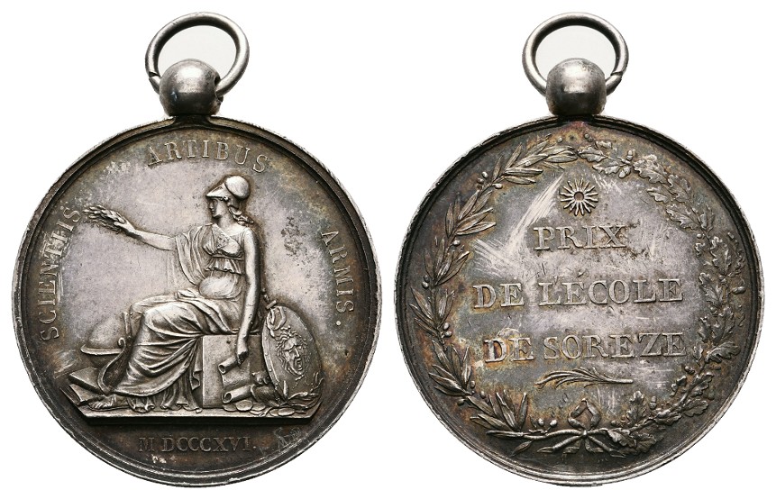  Linnartz Frankreich Silbermedaille 1816 Preis Soréze-Schule Patina vz mit Anhänger Gewicht: 20,0g   