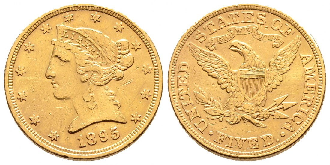PEUS 2514 USA 7,52 g Feingold. Coronet Head 5 Dollars GOLD 1895 Sehr schön