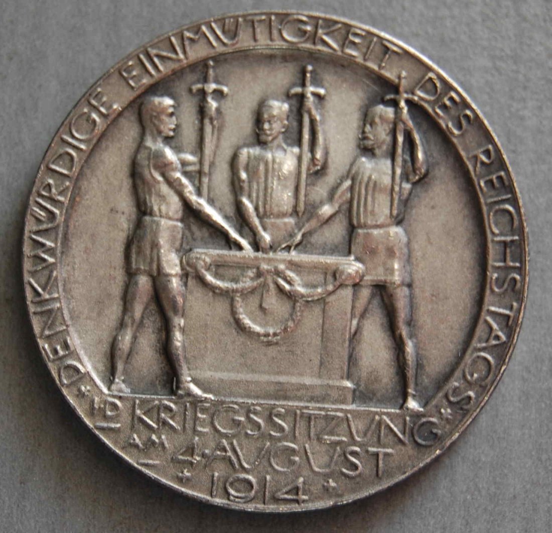  Medaille 1914 Berlin Silber auf die Kriegssitzung des Reichstages am 4.Aug.1914 zwei Adler   