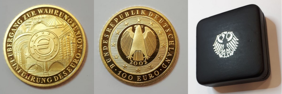 BRD  100 Euro  2002 F MM-Frankfurt  Feingold: 15,55g Einführung der Euro-Währung  