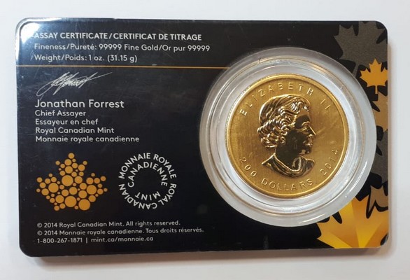 Kanada  200 Dollar  2014 MM-Frankfurt Feingold: 31,1g Wolf  