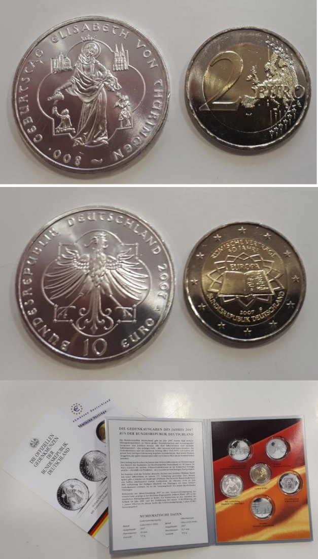  BRD  10/2 Euro 2007   Elisabeth v.Thüringen/Römische Verträge  FM-Frankfurt  Feinsilber: 16,65g   