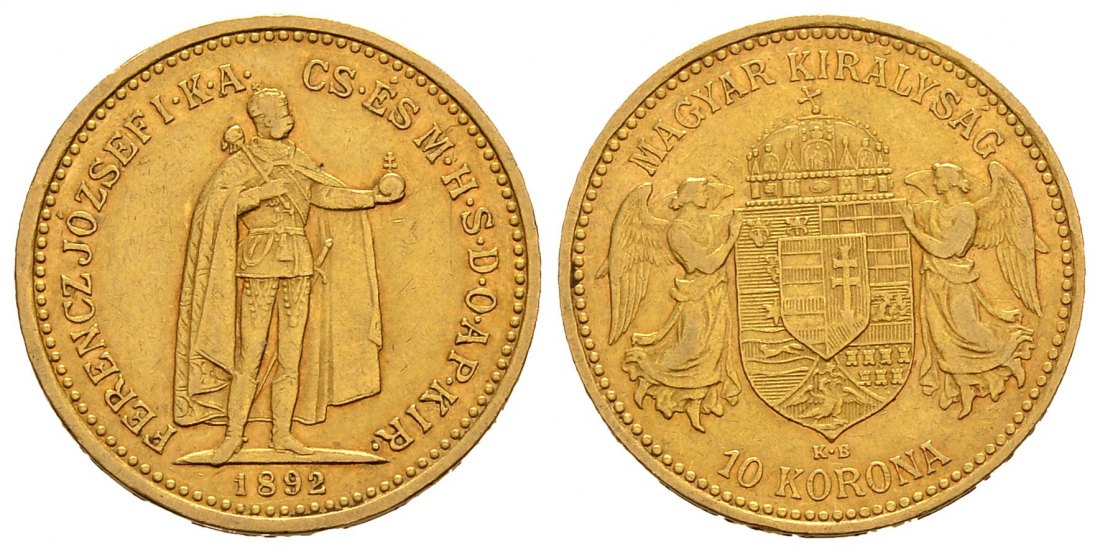 PEUS 2527 Ungarn 3,05 g Feingold. Franz Joseph I. (1848 - 1916) 10 Kronen GOLD 1892 KB Sehr schön