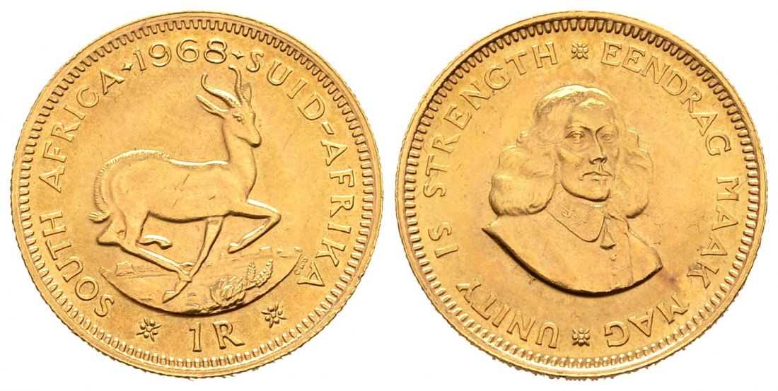 PEUS 2532 Südafrika 3,66 g Feingold 1 Rand GOLD 1968 Kl. Kratzer, Vorzüglich
