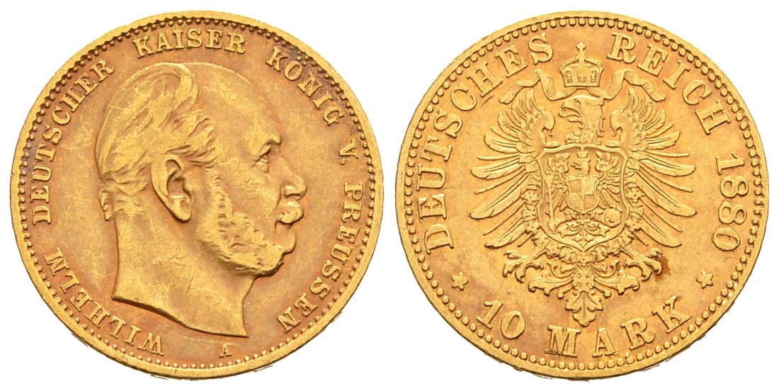 PEUS 2534 Kaiserreich - Preußen 3,58 g Feingold. Wilhelm I. (1861 - 1888) 10 Mark GOLD 1880 A Sehr schön