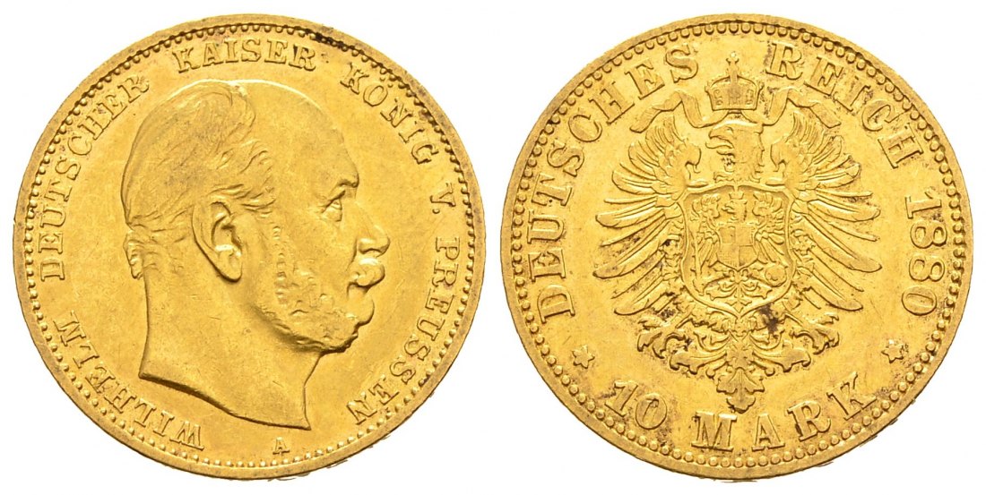 PEUS 2535 Kaiserreich - Preußen 3,58 g Feingold. Wilhelm I. (1861 - 1888) 10 Mark GOLD 1880 A Sehr schön
