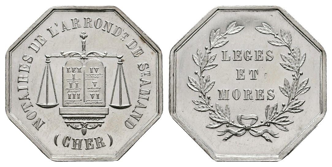  Linnartz Frankreich achteckiger Silbertoken o.J. stgl Gewicht: 15,4g   