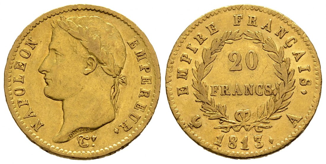 PEUS 2546 Frankreich 5,81 g Feingold. Napoleon I. (1804-1814, 1815) 20 Francs GOLD 1813 A Sehr schön
