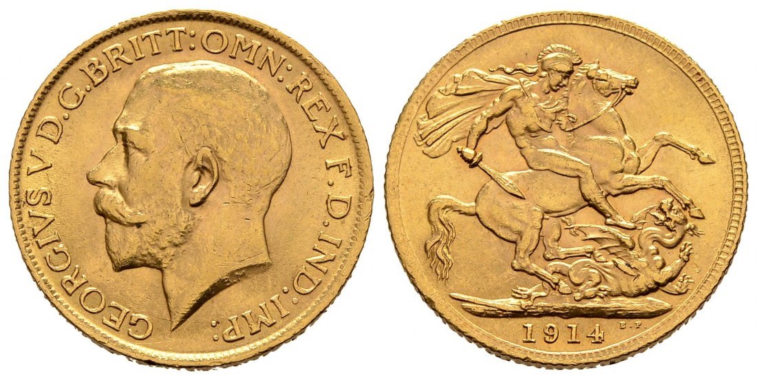 PEUS 2551 Grossbritannien 7,32 g Feingold. George V. (1910 - 1936) Sovereign GOLD 1914 Sehr schön / Sehr schön +