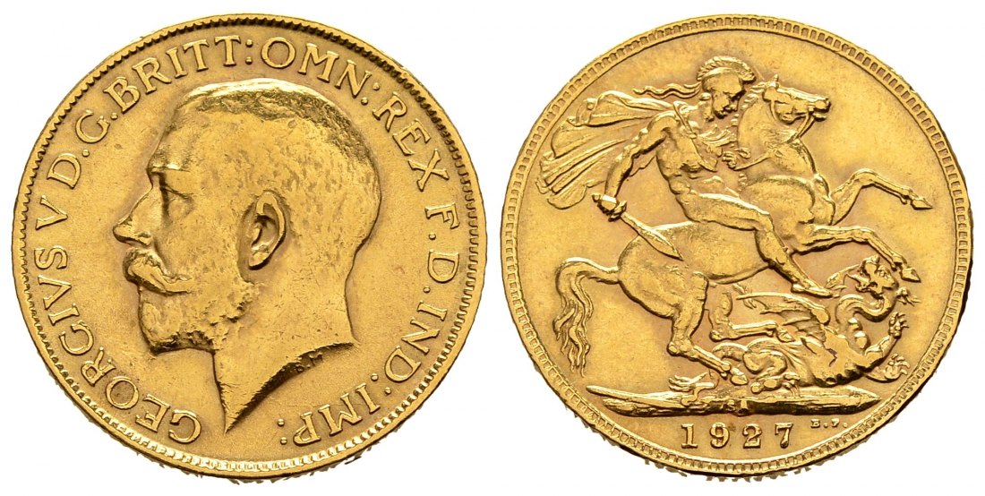 PEUS 2552 Grossbritannien / Südafrika 7,32 g Feingold. Georg V. (1910 - 1936) Sovereign GOLD 1927 SA Pretoria Sehr schön