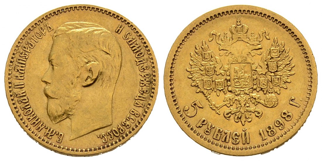 PEUS 2553 Russland 3,87 g Feingold. Zar Nikolaus II. (1894 - 1917) 5 Rubel GOLD 1898 AR Sehr schön