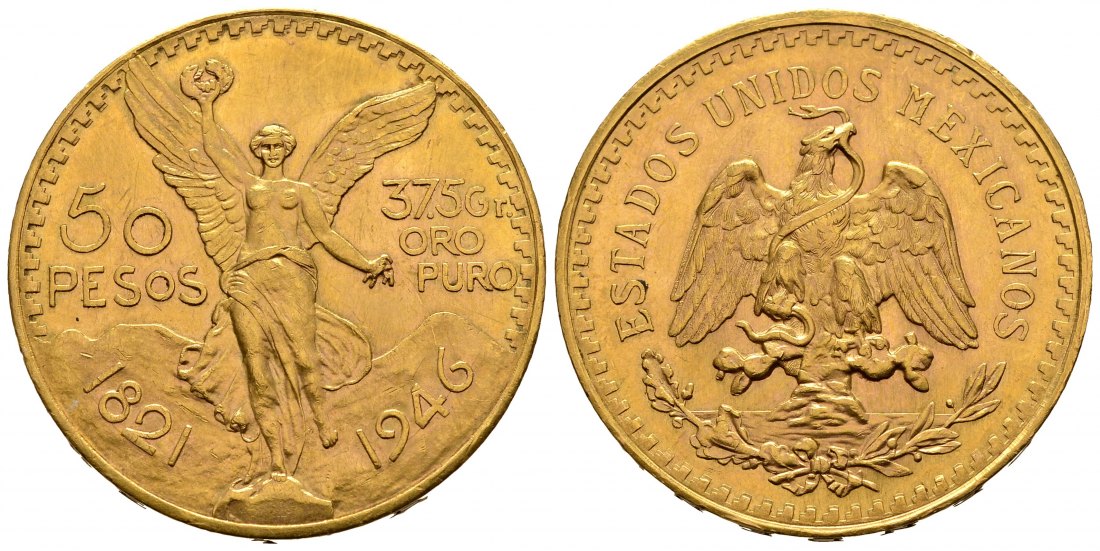 PEUS 2566 Mexiko 37,5 g Feingold. 50 Pesos GOLD 1945 Kl. Kratzer, fast Vorzüglich
