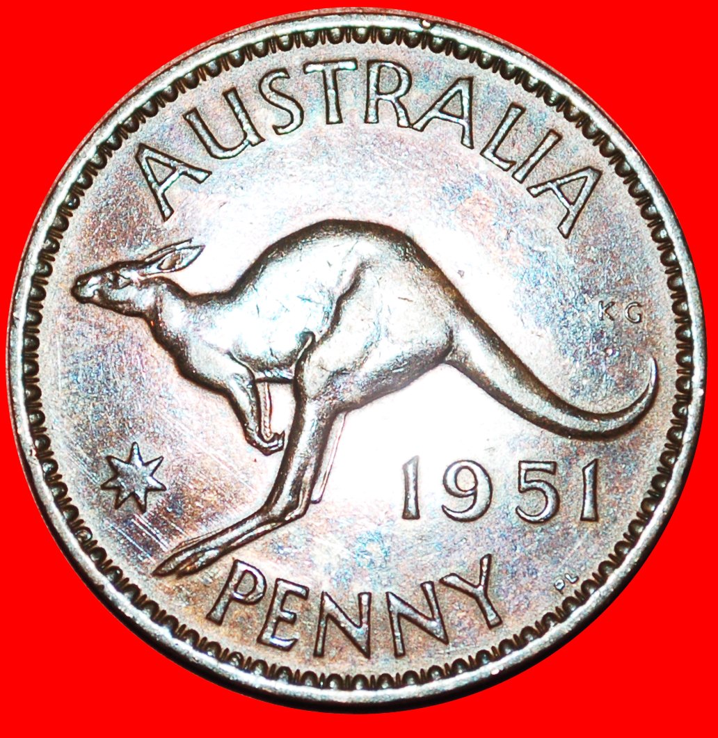 + GROSSBRITANNIEN: AUSTRALIEN ★ PENNY 1951PL! KÄNGURU LINKS! OHNE VORBEHALT! Georg VI. (1937-1952)