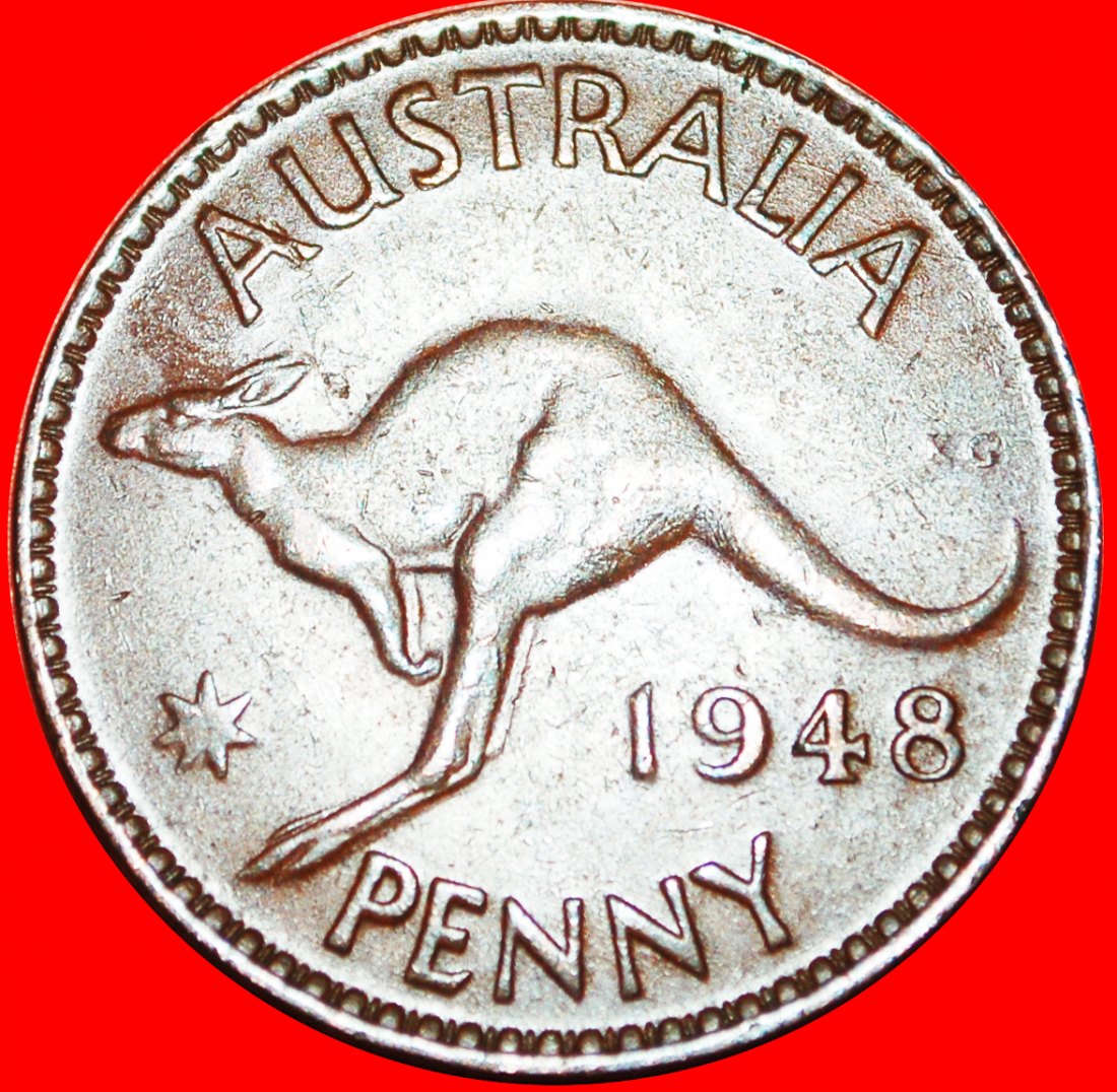  + MELBOURNE: AUSTRALIA ★ PENNY 1948 KANGAROO LEFT! LOW START ★ NO RESERVE! George VI (1937-1952)   