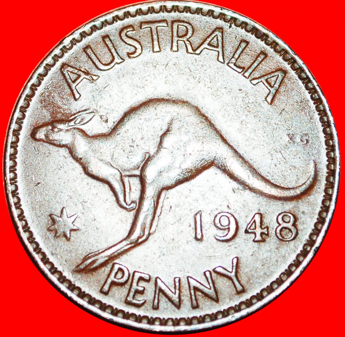 + MELBOURNE: AUSTRALIEN ★ PENNY 1948! KÄNGURU LINKS! OHNE VORBEHALT! Georg VI. (1937-1952)