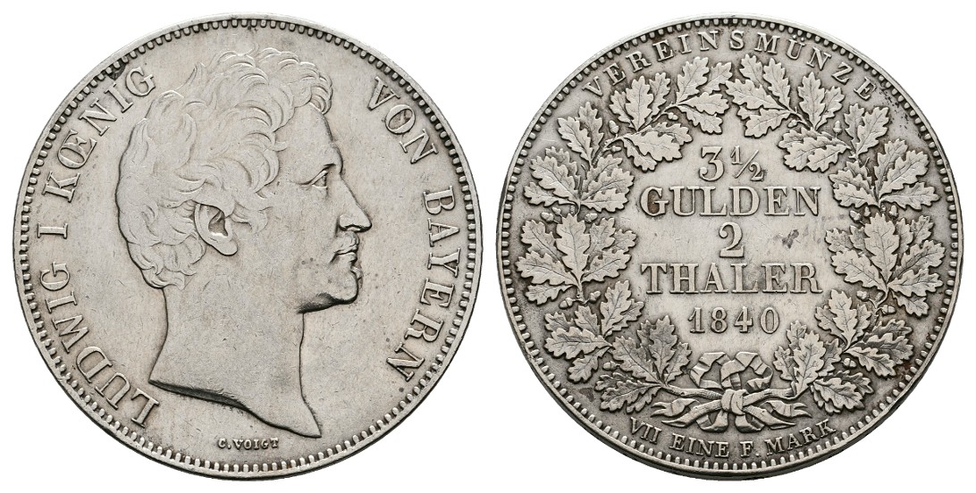  Linnartz Bayern Ludwig I. Doppeltaler 1840 (3 1/2 Gulden) ss   