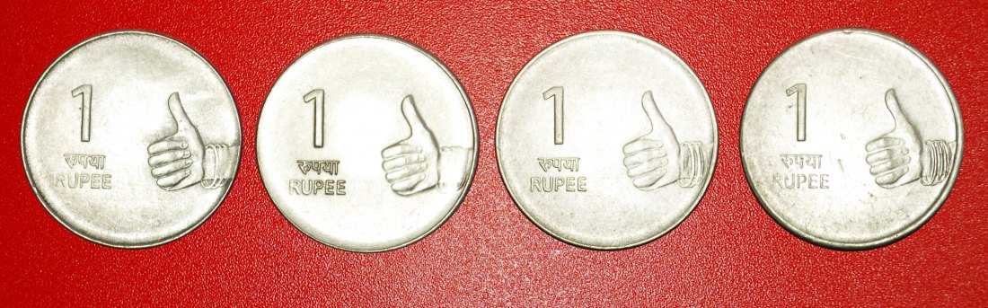  + 4 COINS SET OF SHIKHARA MUDRA: INDIA ★ 1 RUPEE 2007-2010! LOW START ★ NO RESERVE!   