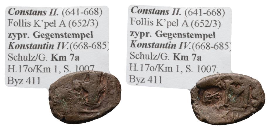  Antike, Byzanz, Bronze, mit Gegenstempel; 3,90 g   
