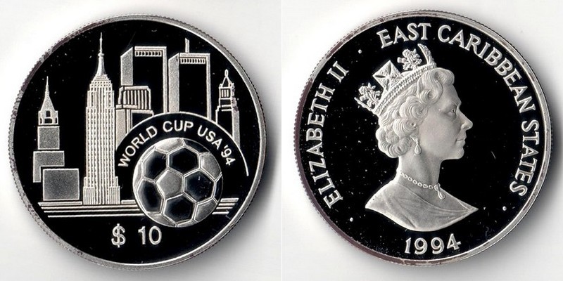  Ostkaribische Staaten  10 Dollar   1994   WM Fußball 1994  FM-Frankfurt Feinsilber: 29,11g   