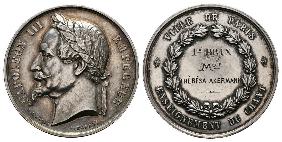  Linnartz Frankreich Napoleon III. Silberprämienmedaille o.J. (Bescher/Borrel) ss-vz Gewicht: 37,5g   