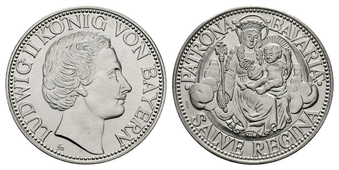  Linnartz Bayern Silbermedaille Ludwig II. Patrona Bavariae stgl Gewicht: 15,0g/1.000er   