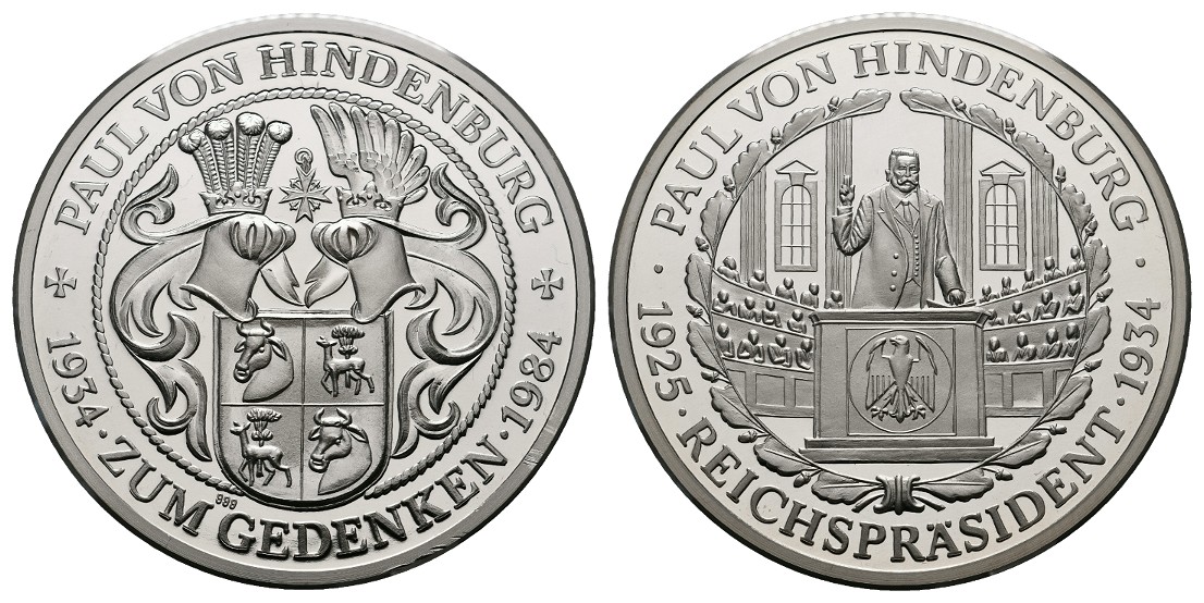  Linnartz Hindenburg Silbermedaille 1984 der Reichspräsident PP Gewicht: 34,7g/999er   