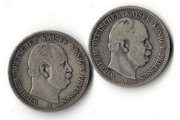  Preussen, Kaiserreich  2x 2 Mark  1876/1877  Wilhelm I. 1861 - 1888   FM-Frankfurt  Feinsilber: 20g   