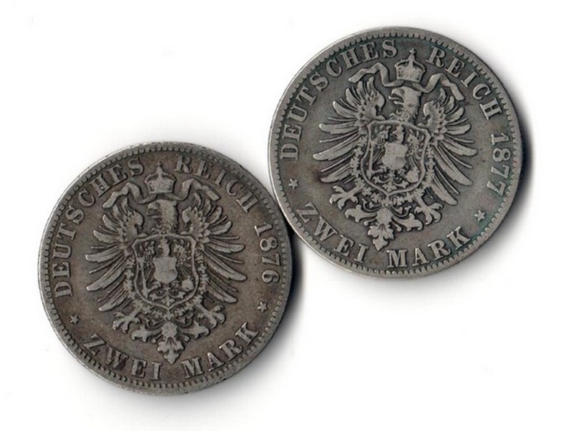  Preussen, Kaiserreich  2x 2 Mark  1876/1877  Wilhelm I. 1861 - 1888   FM-Frankfurt  Feinsilber: 20g   