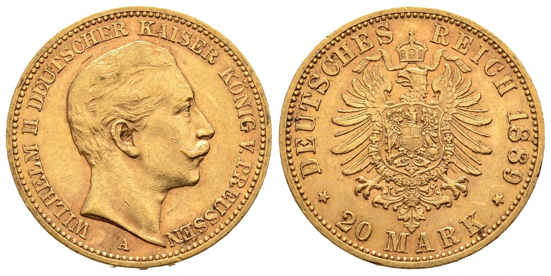 PEUS 2574 Preußen - Kaiserreich 7,16 g Feingold. Wilhelm II. (1888 - 1918) 20 Mark GOLD 1889 A Sehr schön