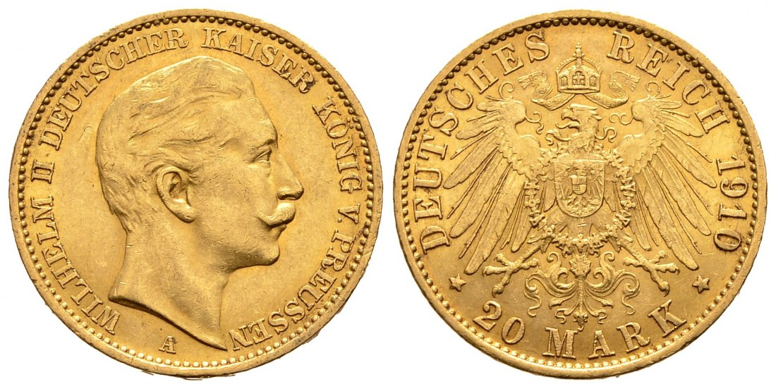PEUS 2575 Kaiserreich - Preußen 7,16 g Feingold. Wilhelm II.(1888 - 1918) 20 Mark GOLD 1910 A Sehr schön