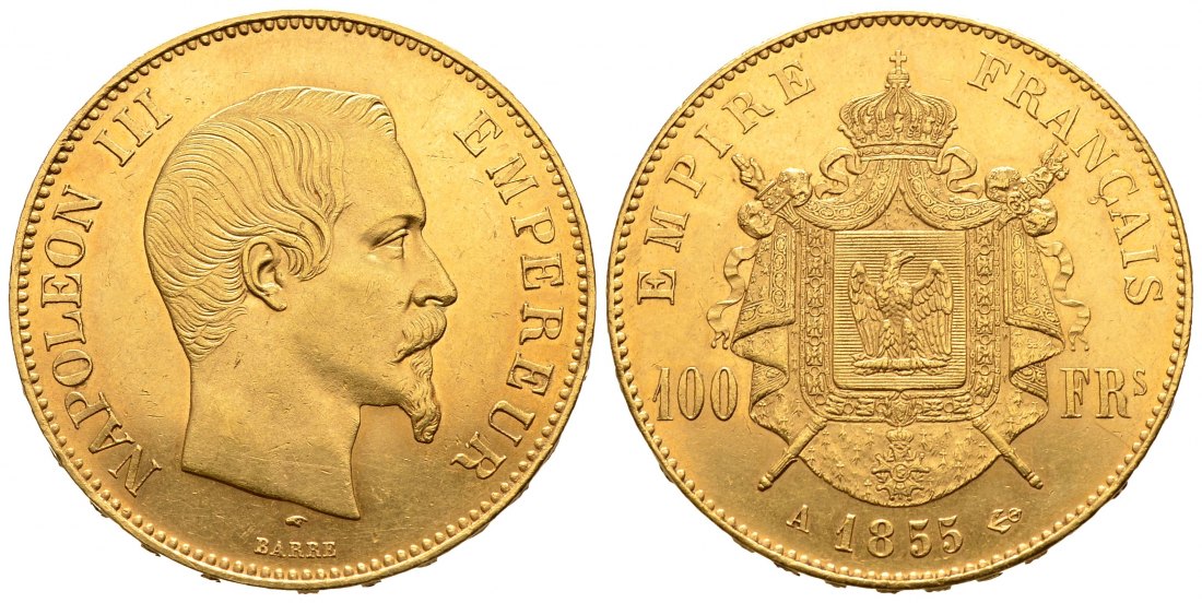 PEUS 2576 Frankreich 29,03 g Feingold. Napoleon III. 100 Francs GOLD 1855 A Kl. Kratzer, Sehr schön +