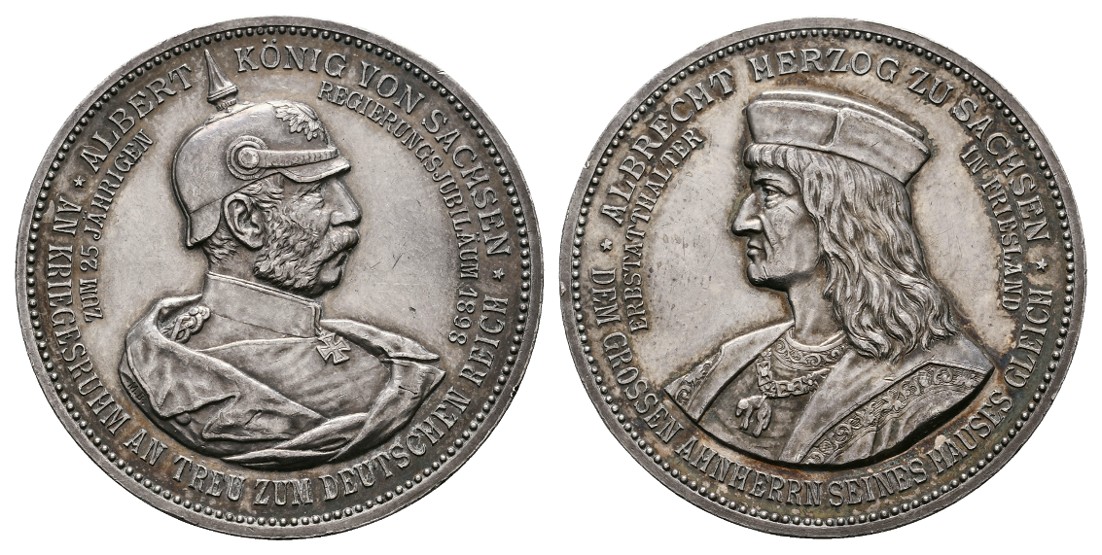  Linnartz Sachsen Albert Silbermedaille 1898 a.d. 25-jähriges Regierungsjubiläum vz Gewicht: 27,8g   