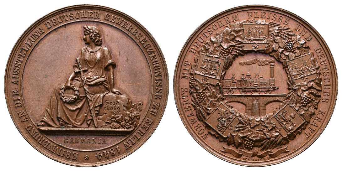  Linnartz Preussen Bronzemedaille 1844 Berliner Gewerbeausstellung vz Gewicht: 53,9g   