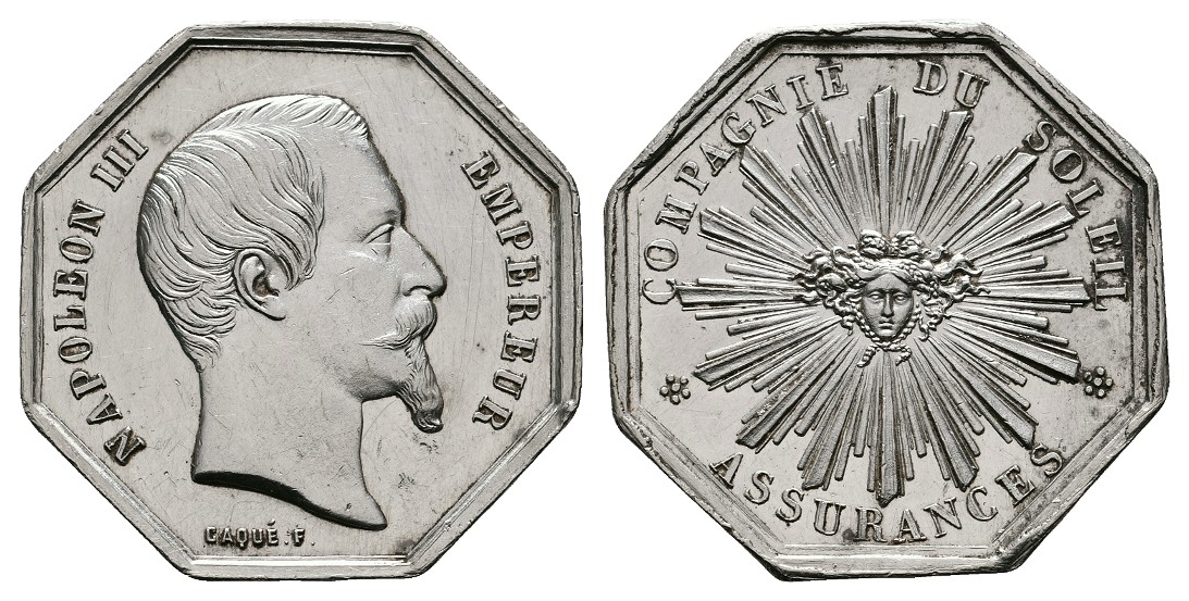  Linnartz Frankreich Napoleon III. achteckige Silbermedaille o.J. (Caque) vz-stgl Gewicht: 15,4g   