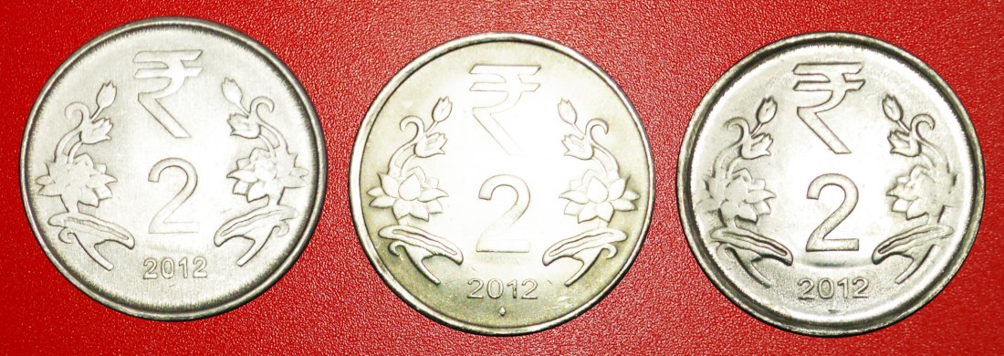  + YEAR SET OF 3 MINTS (2011-2019): INDIA★2 RUPEES 2012 MINT LUSTER UNDESCRIBED★LOW START★NO RESERVE!   