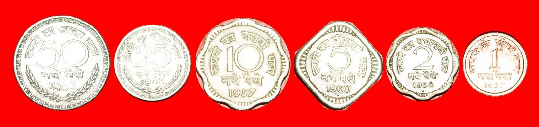  + SET 6 COINS: INDIA ★ 1-2-5-10-25-50 NEW PAISE TYPE 1957-1963! LOW START ★ NO RESERVE!   