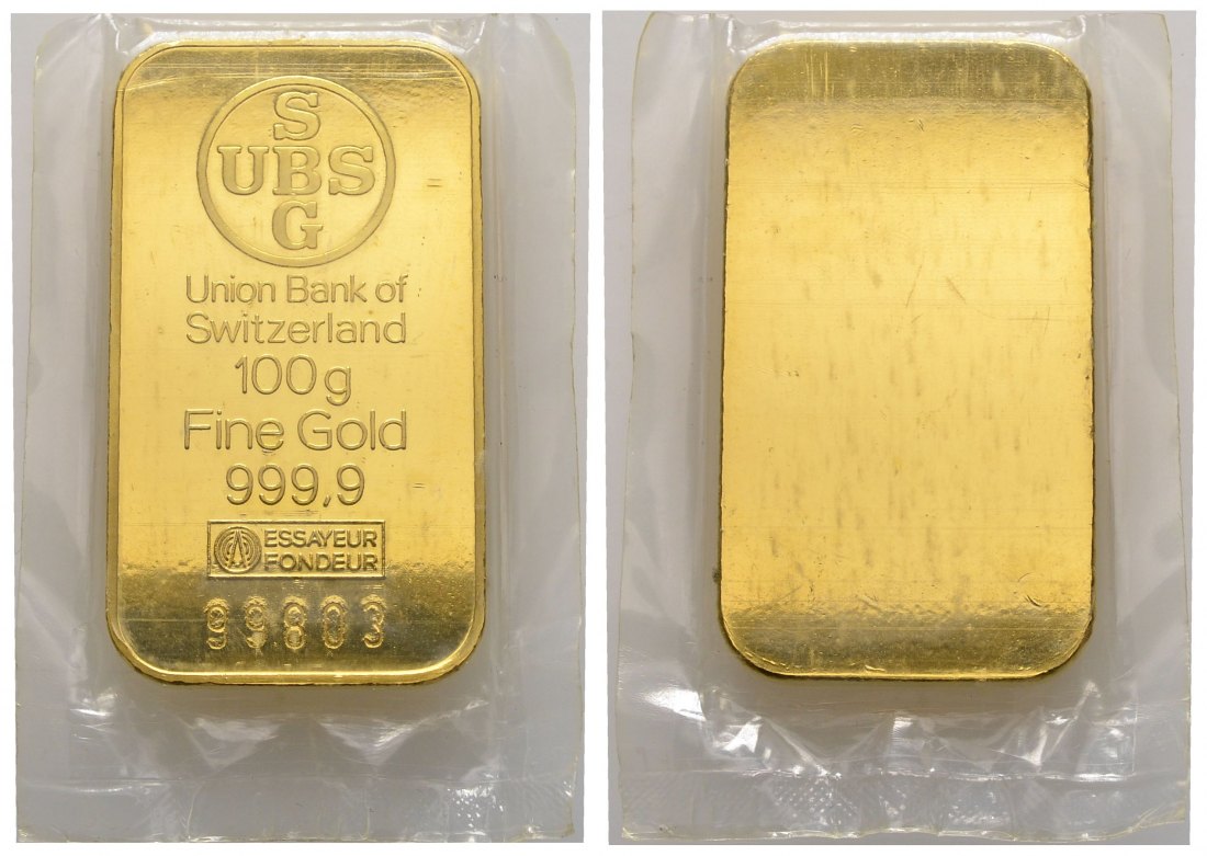 PEUS 2626 Schweiz 100 g Feingold. UBS Barren GOLD 100 g o.J. Uncirculated (eingeschweißt)