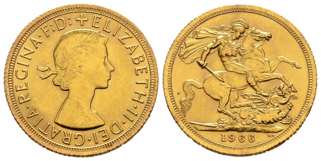 PEUS 2675 Grossbritannien 7,32 g Feingold. Elizabeth II. (1952 - heute) Sovereign GOLD 1966 Kl. Kratzer, fast Vorzüglich